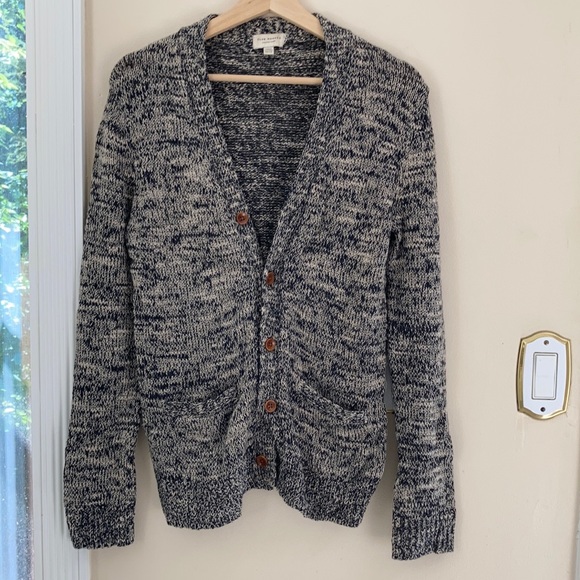 Club Monaco Italian yarn cardigan v-neck black and cream unisex XS - Picture 1 of 6